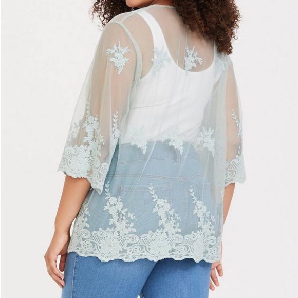 Torrid Embroidery Mesh Kimono - Mint - Picture 6 of 8
